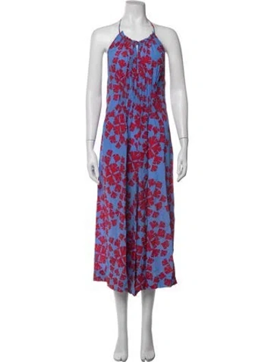 Pre-owned Diane Von Furstenberg Silk Floral Print Jumpsuit In Blue