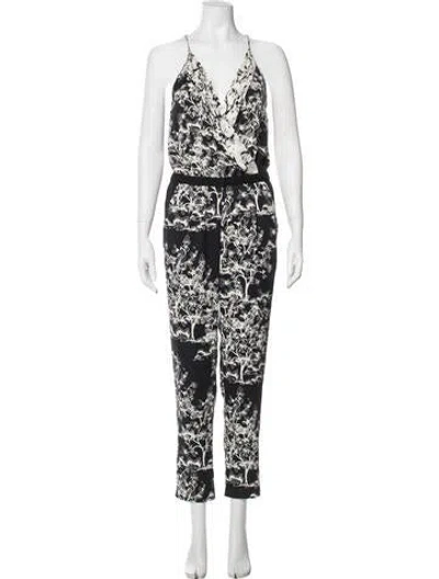 Pre-owned Diane Von Furstenberg Silk Floral Print Jumpsuit In Blue/white