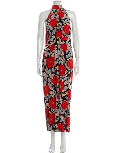 Pre-owned Diane Von Furstenberg Silk Floral Print Jumpsuit In Red