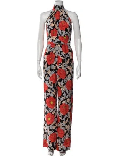 Pre-owned Diane Von Furstenberg Silk Floral Print Jumpsuit In Red