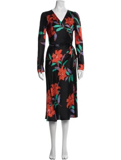 Pre-owned Diane Von Furstenberg Silk Floral Print Robe In Black
