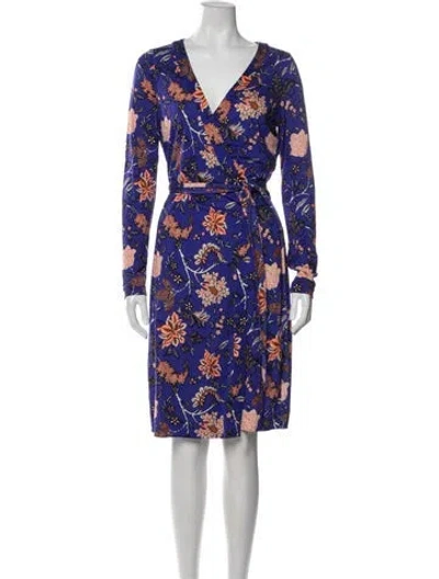 Pre-owned Diane Von Furstenberg Silk Floral Print Robe In Blue