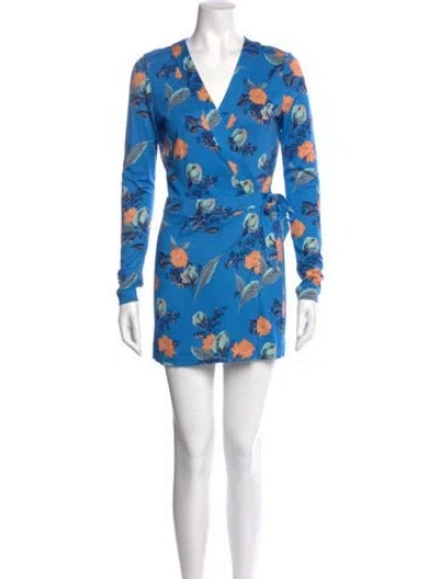 Pre-owned Diane Von Furstenberg Silk Floral Print Romper In Blue