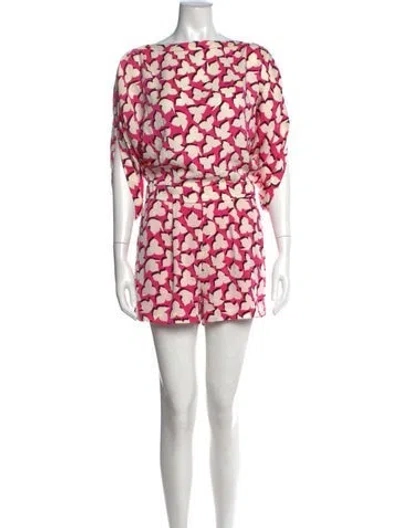 Pre-owned Diane Von Furstenberg Silk Floral Print Romper In Pink