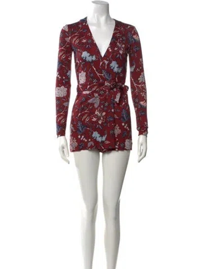 Pre-owned Diane Von Furstenberg Silk Floral Print Romper In Red
