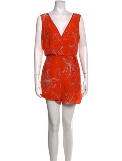 Pre-owned Diane Von Furstenberg Silk Floral Print Romper In Red
