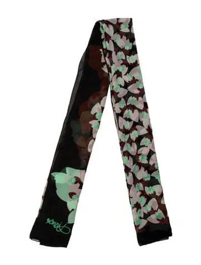 Pre-owned Diane Von Furstenberg Silk Floral Print Scarf In Black