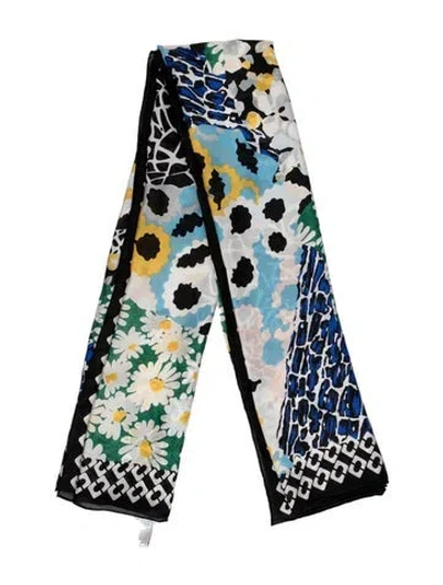 Pre-owned Diane Von Furstenberg Silk Floral Print Scarf In Black