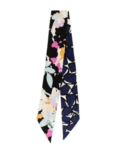 Pre-owned Diane Von Furstenberg Silk Floral Print Scarf In Black