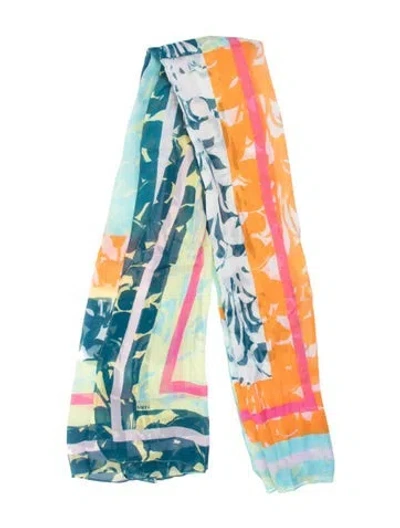 Pre-owned Diane Von Furstenberg Silk Floral Print Scarf In Blue
