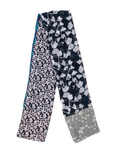 Pre-owned Diane Von Furstenberg Silk Floral Print Scarf In Blue
