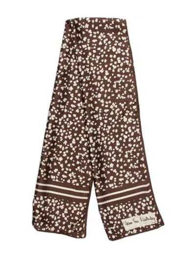 Pre-owned Diane Von Furstenberg Silk Floral Print Scarf In Brown