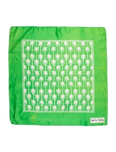 Pre-owned Diane Von Furstenberg Silk Floral Print Scarf In Green
