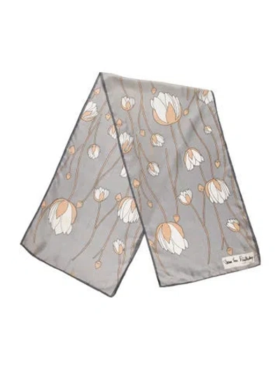 Pre-owned Diane Von Furstenberg Silk Floral Print Scarf In Grey