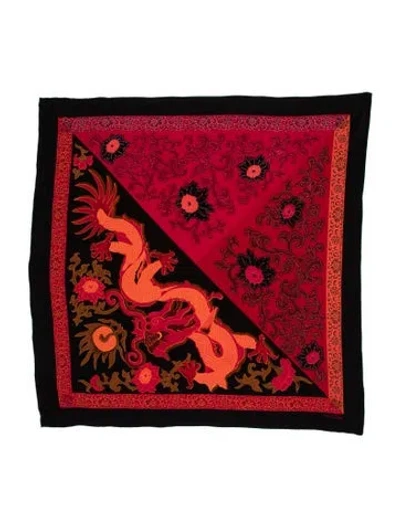 Pre-owned Diane Von Furstenberg Silk Floral Print Scarf In Red