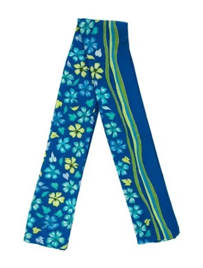 Pre-owned Diane Von Furstenberg Silk Floral Print Shawl In Blue