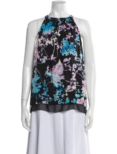 Pre-owned Diane Von Furstenberg Silk Floral Print Top In Black