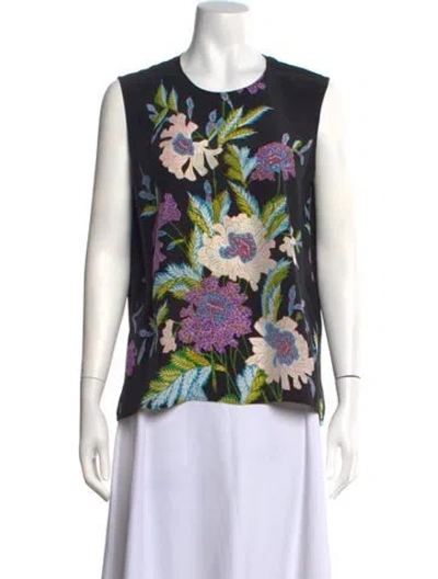 Pre-owned Diane Von Furstenberg Silk Floral Print Top In Black