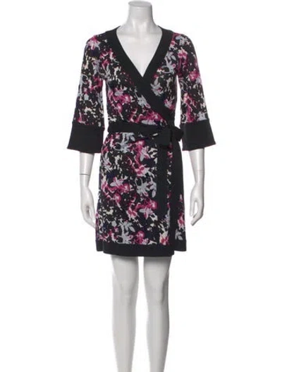 Pre-owned Diane Von Furstenberg Silk Floral Print Tunic In Black