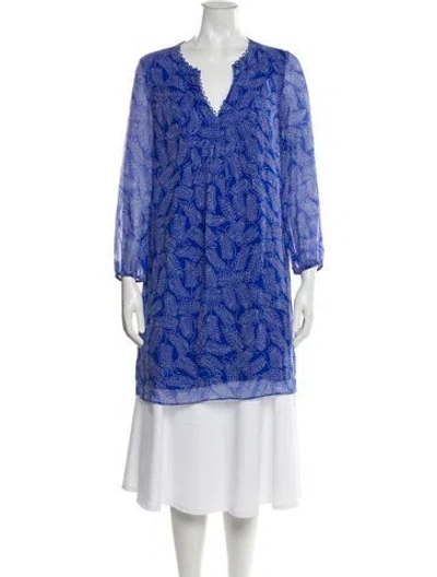 Pre-owned Diane Von Furstenberg Silk Floral Print Tunic In Blue