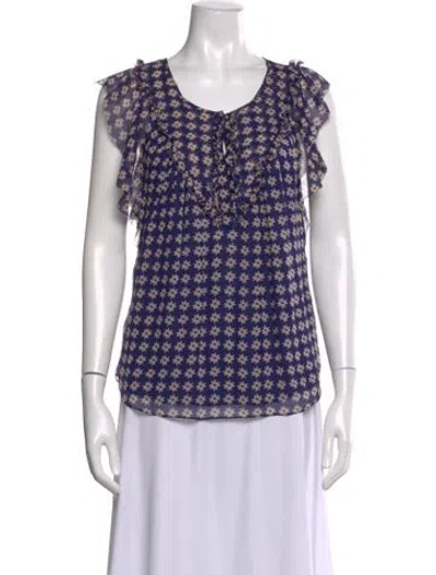 Pre-owned Diane Von Furstenberg Silk Graphic Print Blouse In Blue