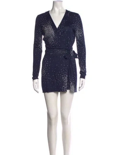 Pre-owned Diane Von Furstenberg Silk Graphic Print Jumpsuit In Blue