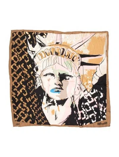 Pre-owned Diane Von Furstenberg Silk Graphic Print Scarf In Black