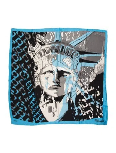 Pre-owned Diane Von Furstenberg Silk Graphic Print Scarf In Blue
