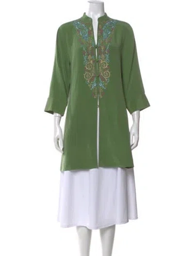 Pre-owned Diane Von Furstenberg Silk Graphic Print Tunic In Green