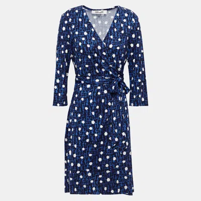 Pre-owned Diane Von Furstenberg Silk Knee Length Dress L In Blue