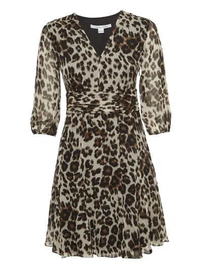 Pre-owned Diane Von Furstenberg Silk Leopard-print Dress In Neutral