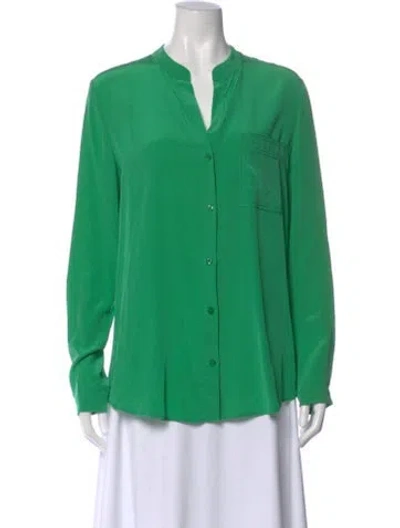 Pre-owned Diane Von Furstenberg Silk Long Sleeve Blouse In Green