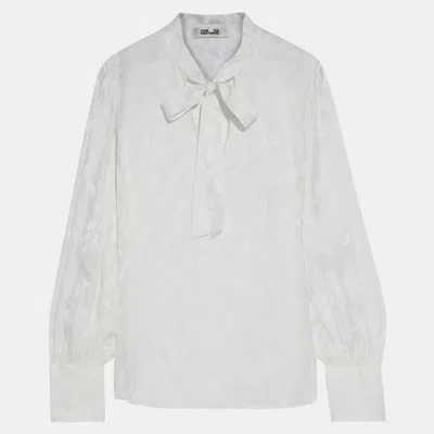 Pre-owned Diane Von Furstenberg Silk Long Sleeved Top Xxs In White