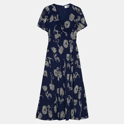 Pre-owned Diane Von Furstenberg Silk Midi Dress 8 In Blue