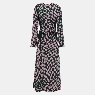 Pre-owned Diane Von Furstenberg Silk Midi Dress Xxs In Multicolor
