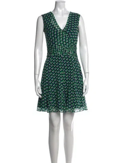 Pre-owned Diane Von Furstenberg Silk Mini Dress In Green
