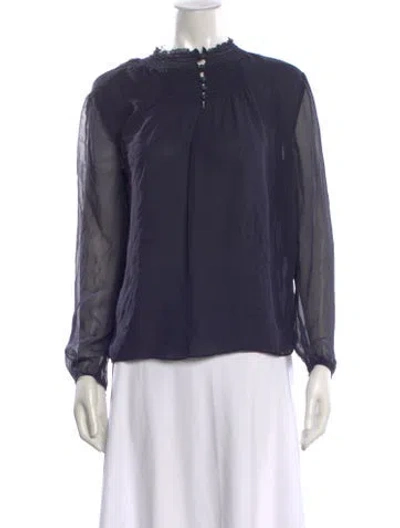 Pre-owned Diane Von Furstenberg Silk Mock Neck Blouse In Blue
