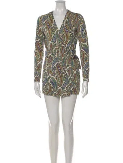 Pre-owned Diane Von Furstenberg Silk Paisley Print Romper In White
