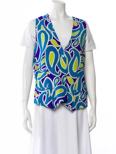 Pre-owned Diane Von Furstenberg Silk Paisley Print Vest In Blue