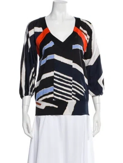 Pre-owned Diane Von Furstenberg Silk Patterned Blouse In Blue