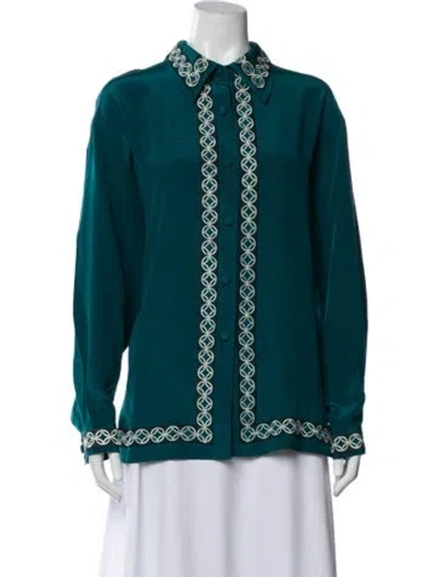 Pre-owned Diane Von Furstenberg Silk Patterned Blouse In Blue
