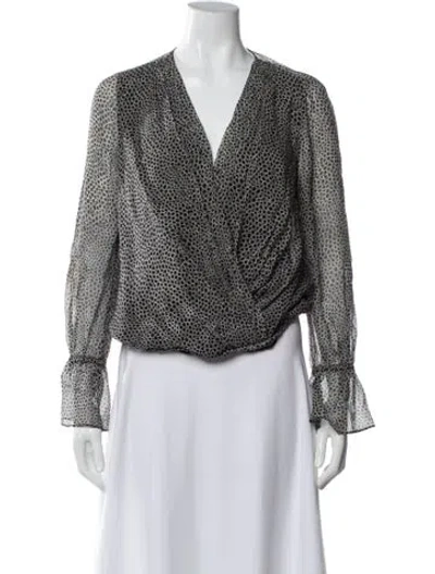 Pre-owned Diane Von Furstenberg Silk Patterned Blouse In White