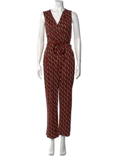 Pre-owned Diane Von Furstenberg Silk Patterned Jumpsuit In Black