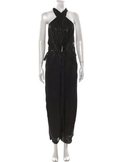 Pre-owned Diane Von Furstenberg Silk Patterned Jumpsuit In Black