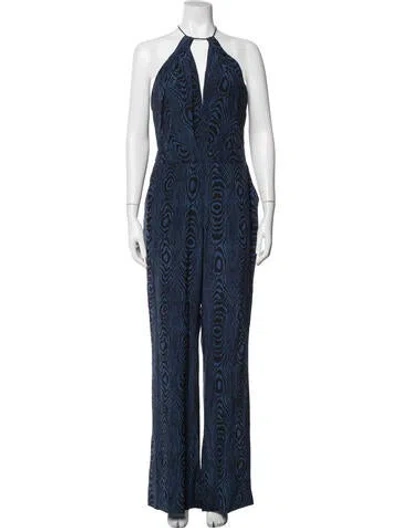Pre-owned Diane Von Furstenberg Silk Patterned Jumpsuit In Black/blue