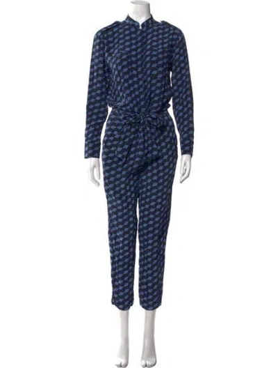Pre-owned Diane Von Furstenberg Silk Patterned Jumpsuit In Blue