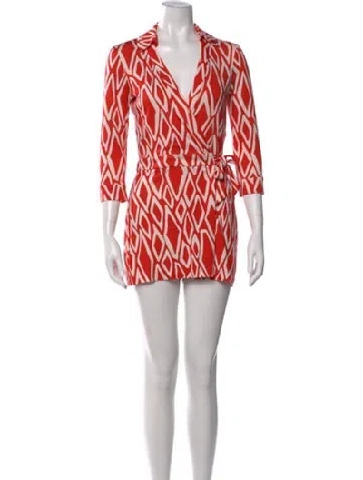 Pre-owned Diane Von Furstenberg Silk Patterned Jumpsuit In Red