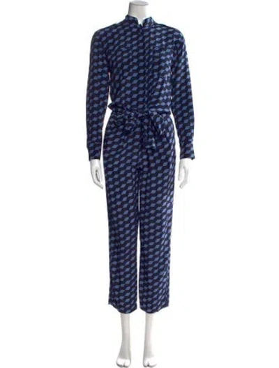 Pre-owned Diane Von Furstenberg Silk Patterned Jumpsuit W/ Tags In Blue