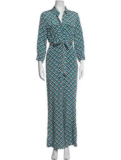 Pre-owned Diane Von Furstenberg Silk Patterned Jumpsuit W/ Tags In Blue