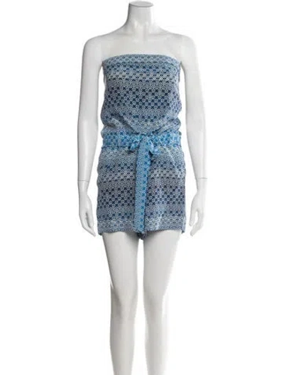 Pre-owned Diane Von Furstenberg Silk Patterned Romper In Blue